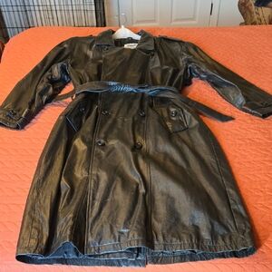 Men's Black Leather Trench Coat